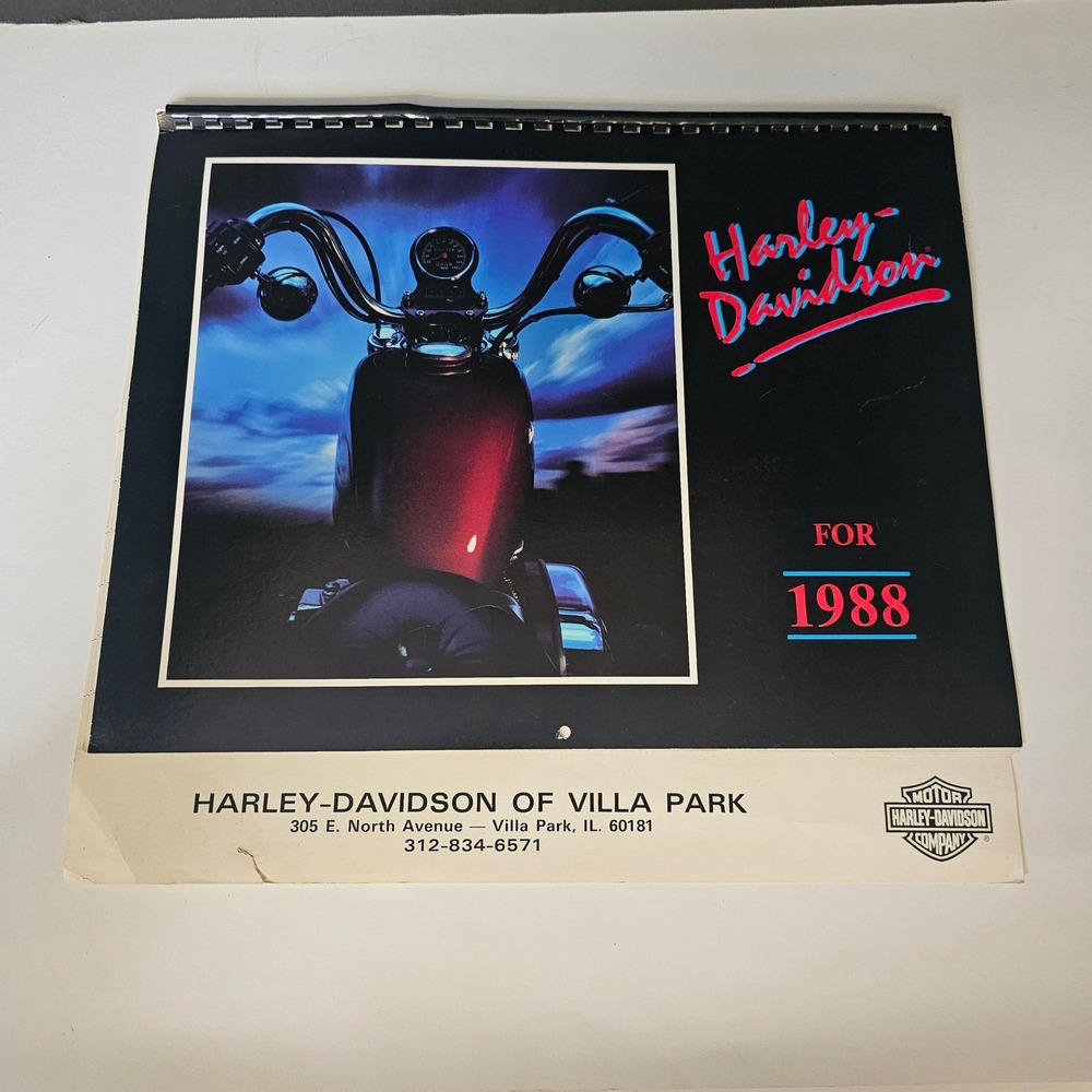 Vintage 1988 Harley Davidson Calendar Villa Park Chicago IL garage man cave